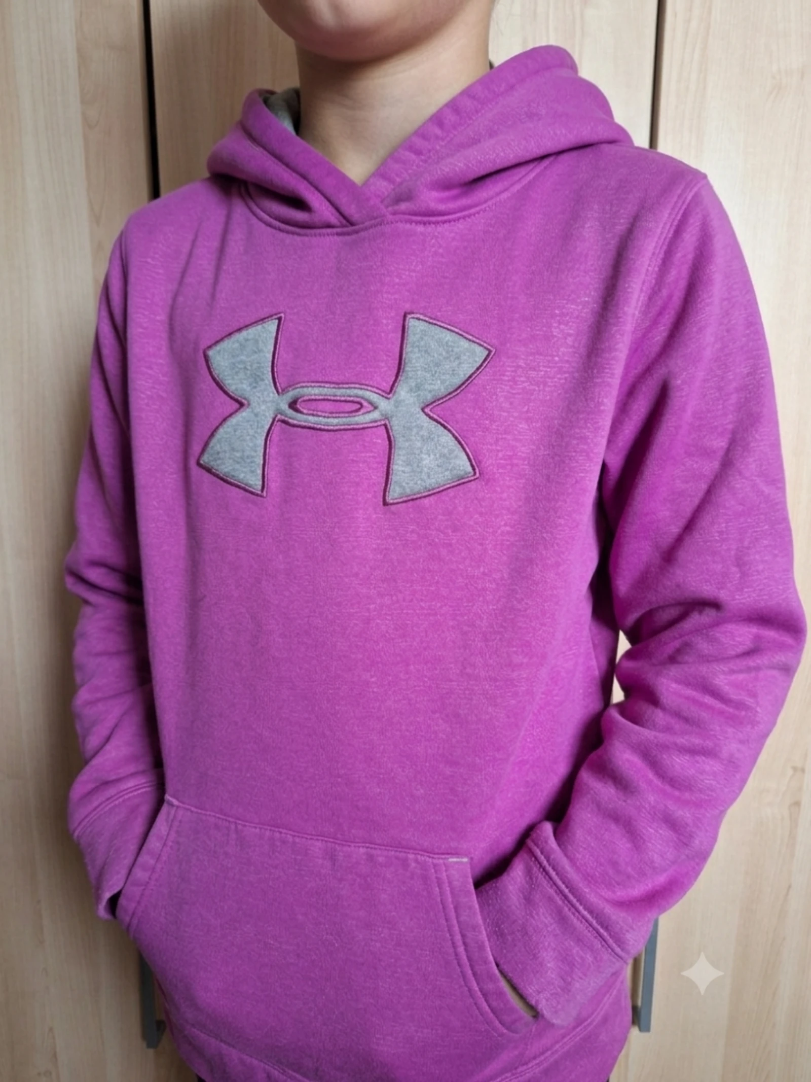 suéter com capuz Under Armour rosa fúcsia tamanho YXL 14 anos – photo 2